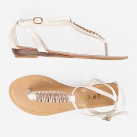 Shelvt White flip -flops with golden decoration 1