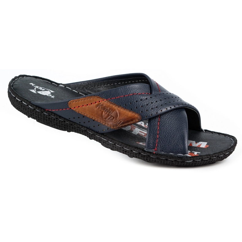 Kampol Men's leather slippers 216KAM navy blue 3 Kampol Men's leather slippers 216KAM navy blue 3