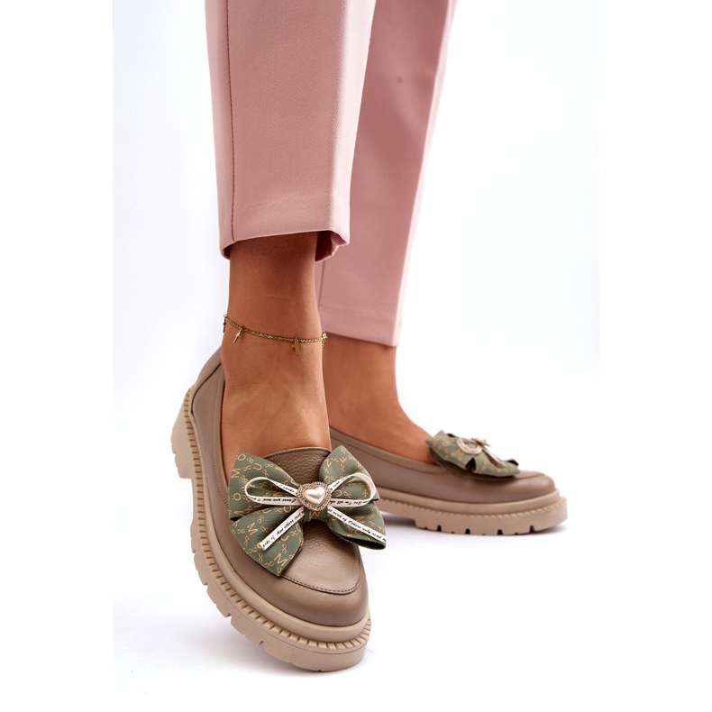 Women's leather loafers with Laura Messi 2787 beige 2 Women's leather loafers with Laura Messi 2787 beige 2