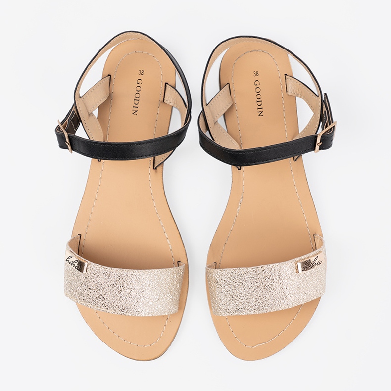 Goodin Black golden women's flat sandals 1 Goodin Black golden women's flat sandals 1