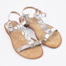 Shelvt Women's silver sandals on a flat sole 1 Shelvt Women's silver sandals on a flat sole 1