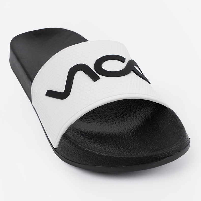 Shelvt White and white flip flops with the inscription 1