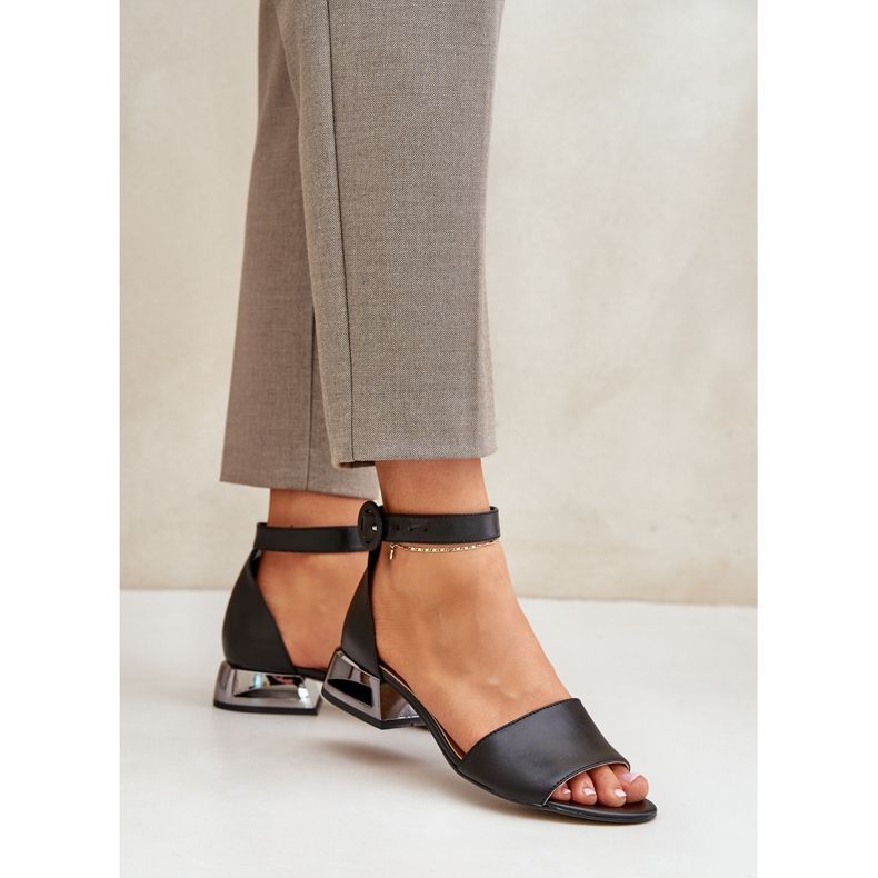 Leather Sandals On Silver Heel Laura Messi 2143 Black 1