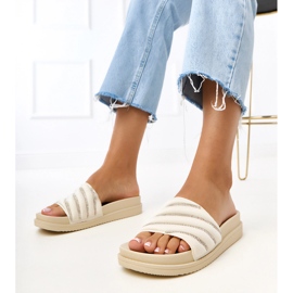 Beige flip flops with Cardon zircons blue 1