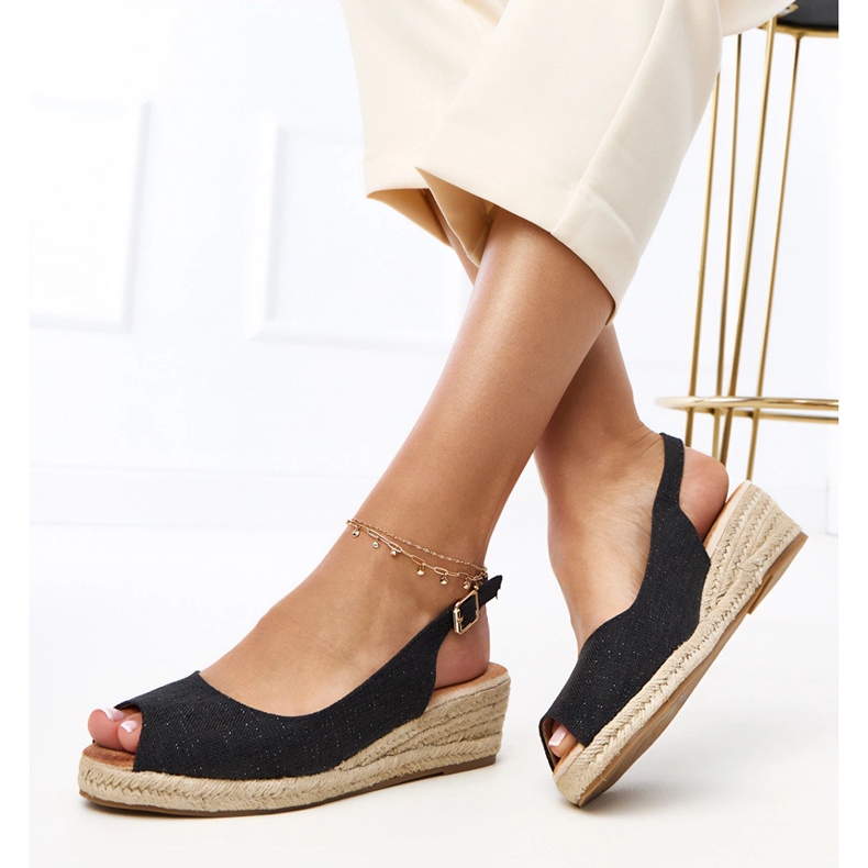 Black espadrilles sandals on the Nevarek wedge 2