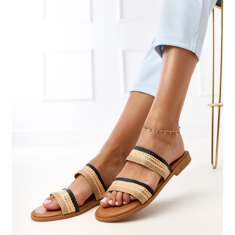 Black women's slippers with braided rios stripes 2 Black women's slippers with braided rios stripes 2