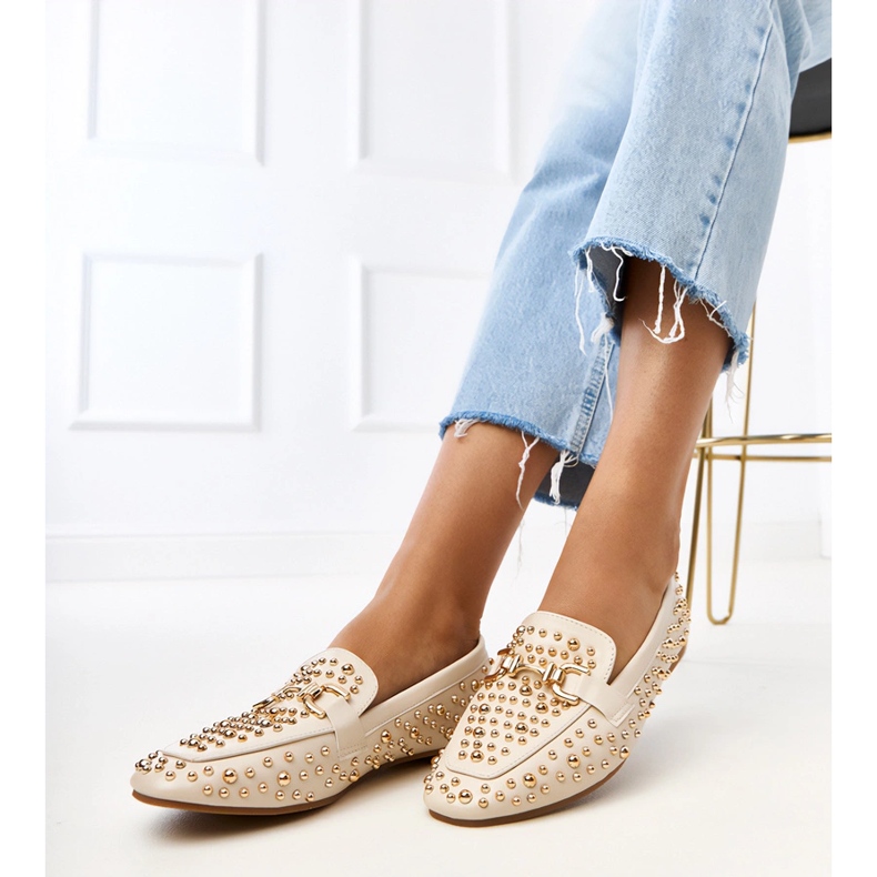 Beige loafers decorated with LEA studs 2