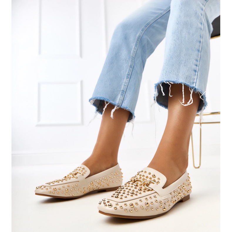 Beige loafers decorated with LEA studs 1