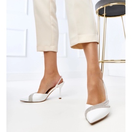 White sandals with an open heel with Lura zircons 4