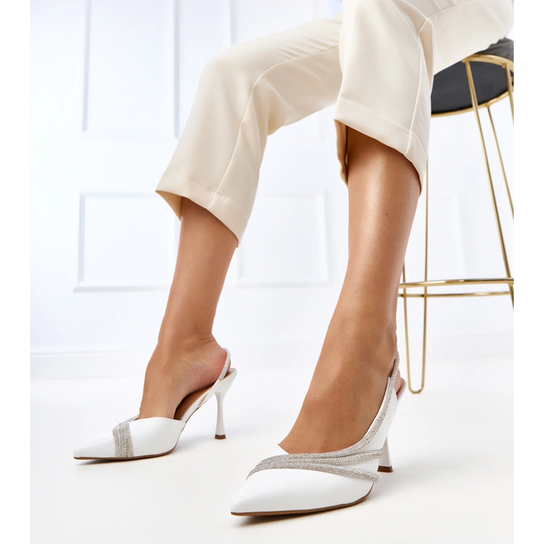 White sandals with an open heel with Lura zircons 1