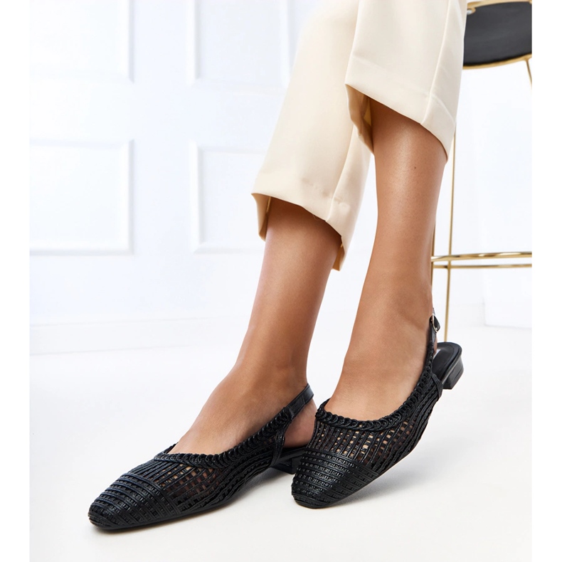 Black openwork ballerinas with an exposed Eve heel 2