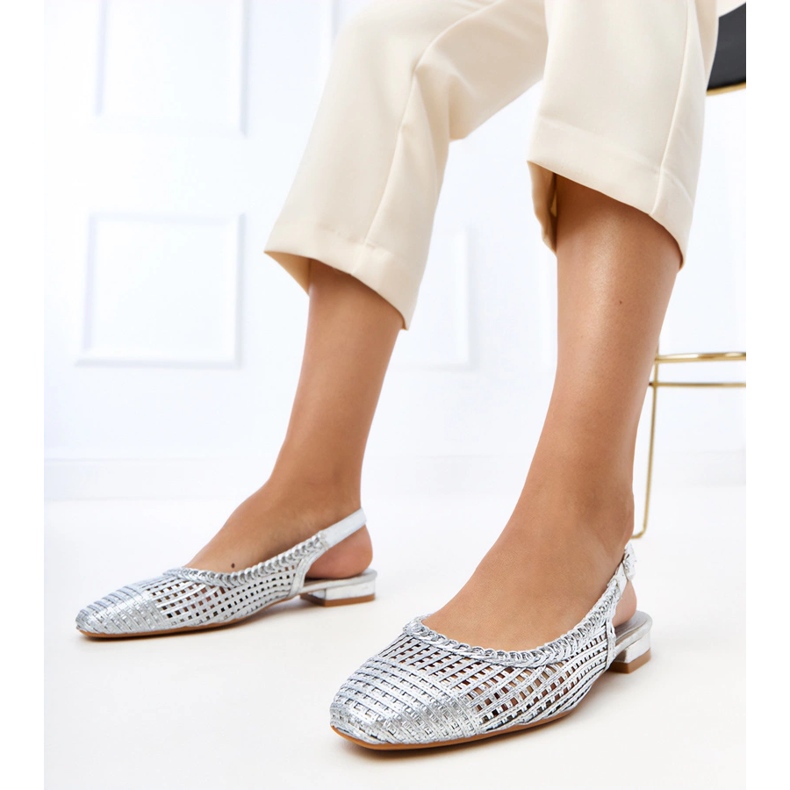 Silver openwork ballerinas with an exposed Eve heel 1