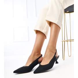 Black material pumps with low heel Cassie 2