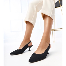 Black material pumps with low heel Cassie 1
