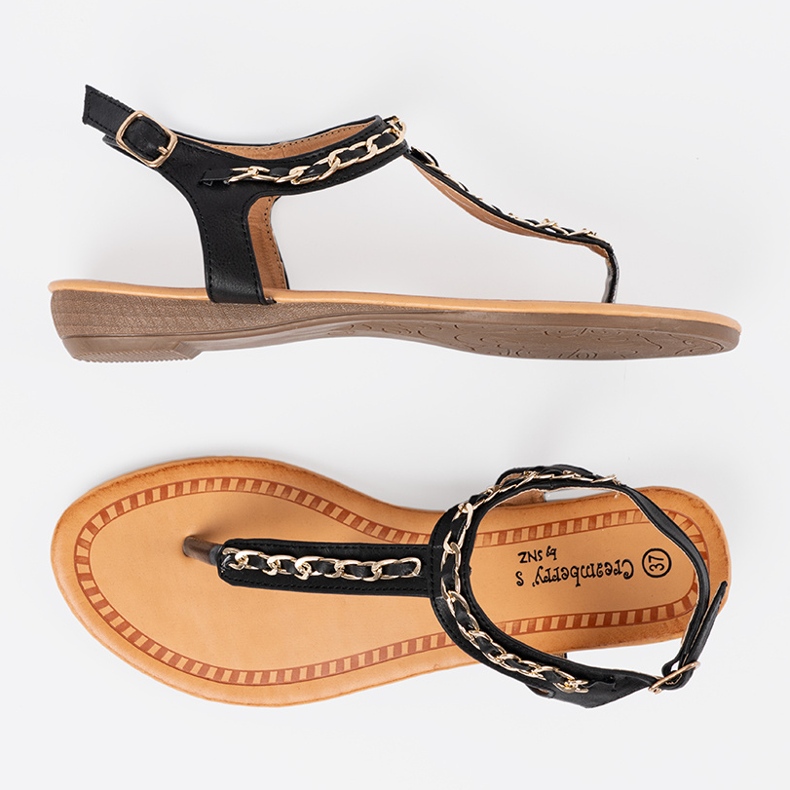Shelvt Sandals with a decorative chain flat black 1