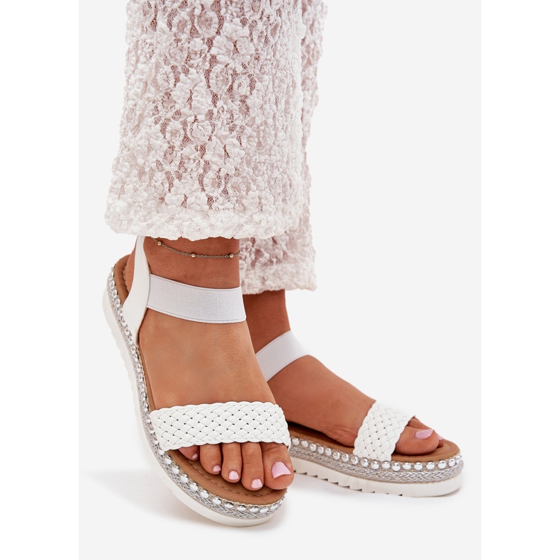 Boto Women's sandals with braid on the decorated platform white velara 1