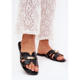 Boto Flat women's flip flops with a strap and golden detail Black Kerenza 2