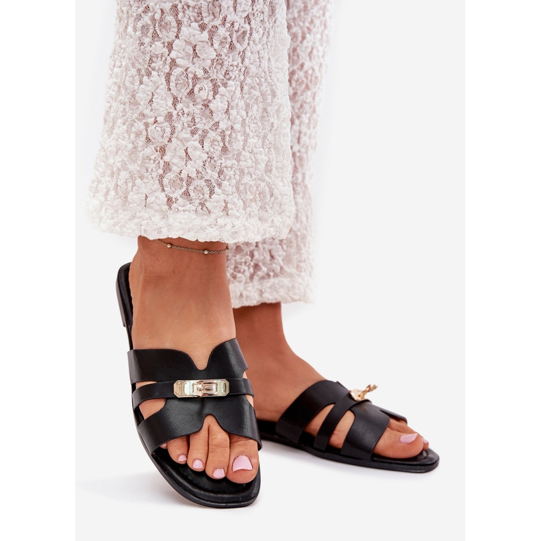 Boto Flat women's flip flops with a strap and golden detail Black Kerenza 1