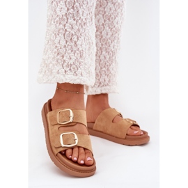 Boto Women's flip flops on the platform with Camel Veren gold buckles brown 2 Boto Women's flip flops on the platform with Camel Veren gold buckles brown 2