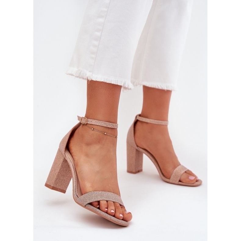 Boto Shiny women's sandals on the post pink Kavina gold golden 2