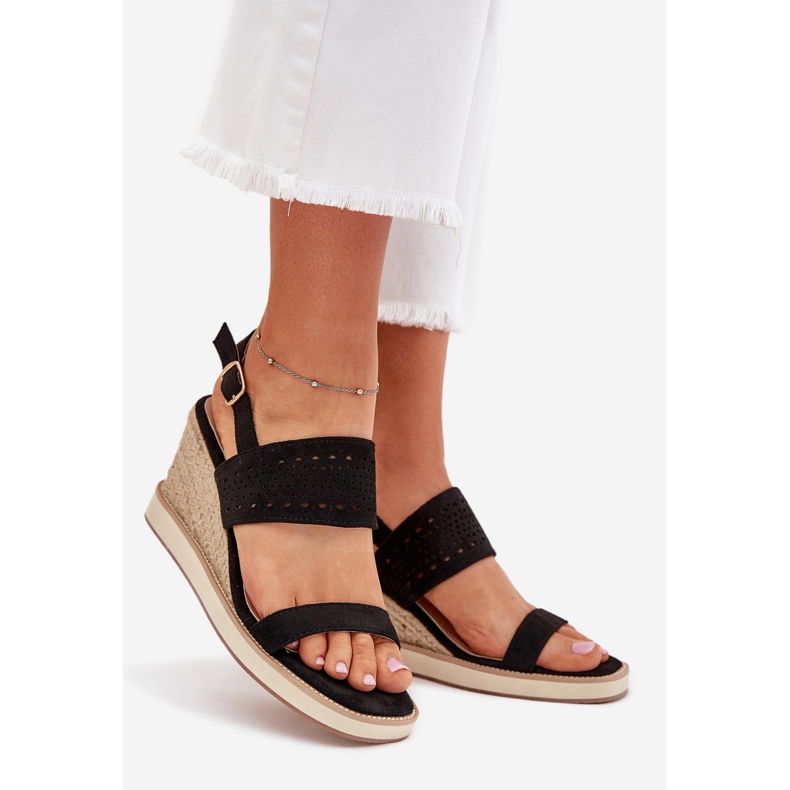 Boto Women's openwork sandals for wedge with black zolira braid 1 Boto Women's openwork sandals for wedge with black zolira braid 1