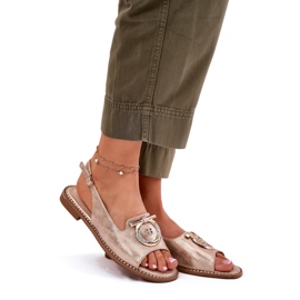 Elegant women's sandals with flat-heeled decoration s.barski kv51-003 pink gold golden 1 Elegant women's sandals with flat-heeled decoration s.barski kv51-003 pink gold golden 1