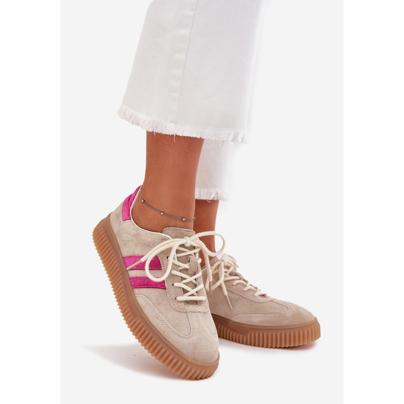 Boto Women's suede sneakers on the beige-pink Cavira platform 1 Boto Women's suede sneakers on the beige-pink Cavira platform 1