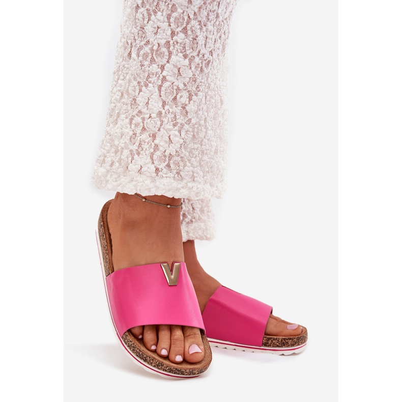 Boto Women's flip flops on a cork platform with a decorative detail Fuksia Vessira pink 1