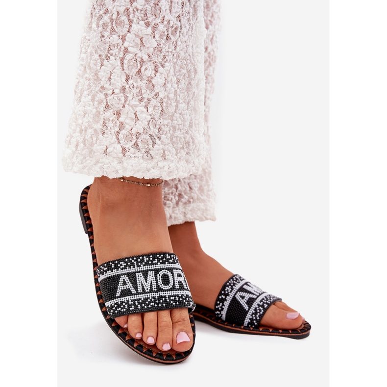 Boto Flat -heeled women's flip flops with AVELINA AVELINA decoration black 1 Boto Flat -heeled women's flip flops with AVELINA AVELINA decoration black 1