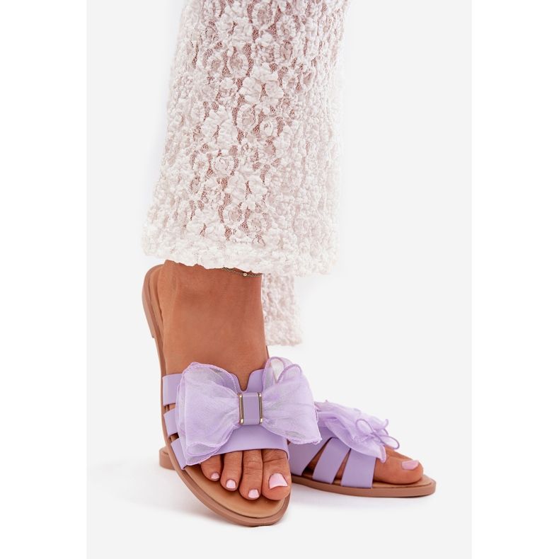 Boto Flat -heeled women's flip flops with a tulle bow purple tanira violet 1 Boto Flat -heeled women's flip flops with a tulle bow purple tanira violet 1