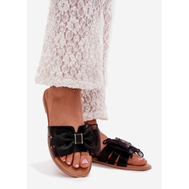 Boto Flat -heeled women's flip flops with a tulle bow Black Tanira 1