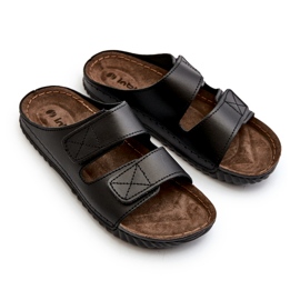 Comfortable men's flip flops with Velcro stripes inblu fm00001u black 3