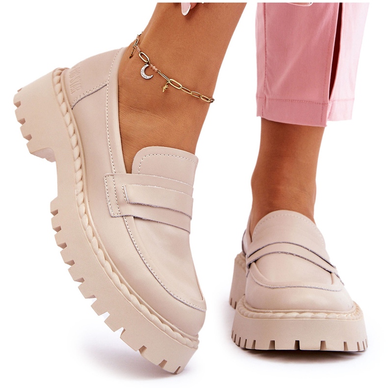 Women's Big Star LL274457 leather moccasins beige 5