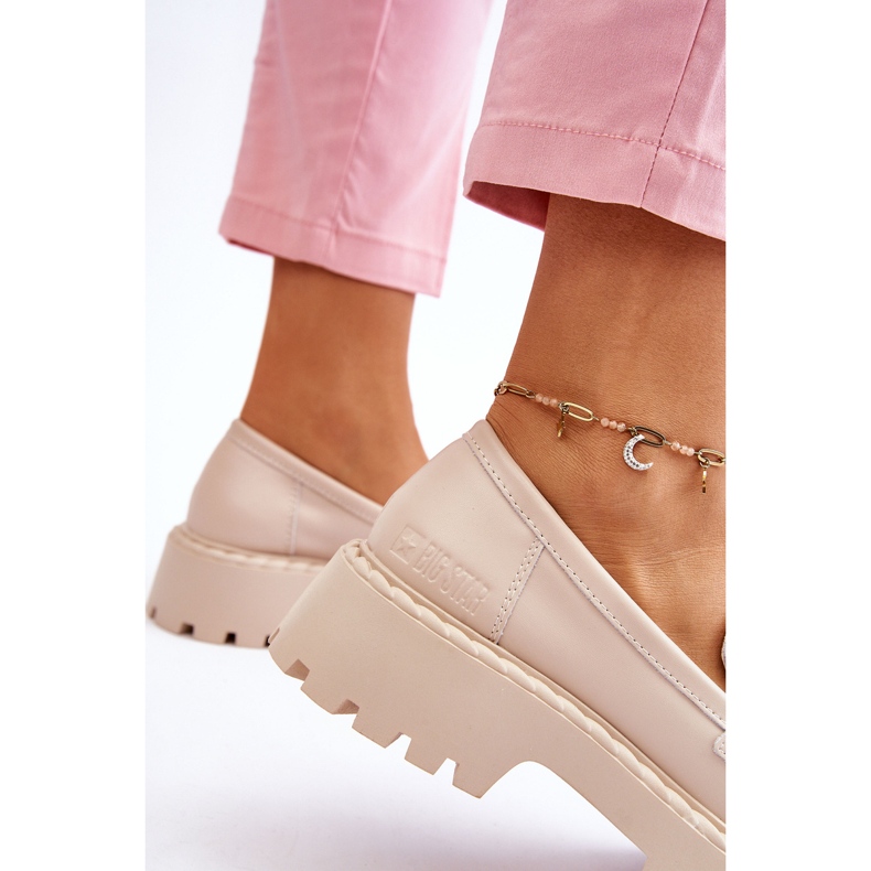 Women's Big Star LL274457 leather moccasins beige 3