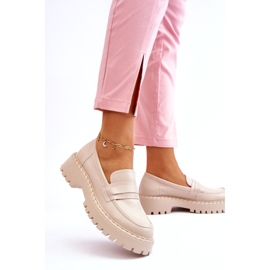 Women's Big Star LL274457 leather moccasins beige 1
