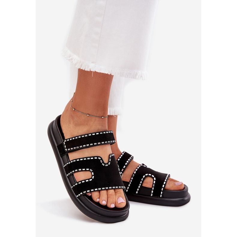 Boto Women's flip flops with decoration on the platform Black Dlyna 1