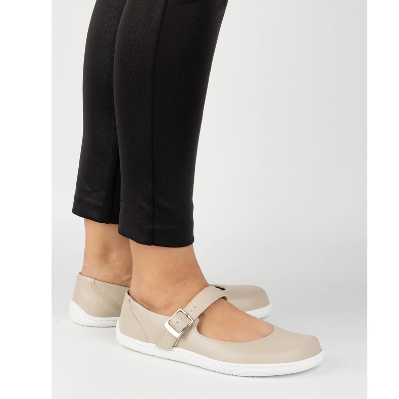 Barefoot women's ballerinas Olivier 1770pol Leather shoes with beige buckle 2