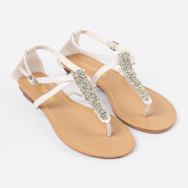 Shelvt White flat sandals with zircons 1 Shelvt White flat sandals with zircons 1