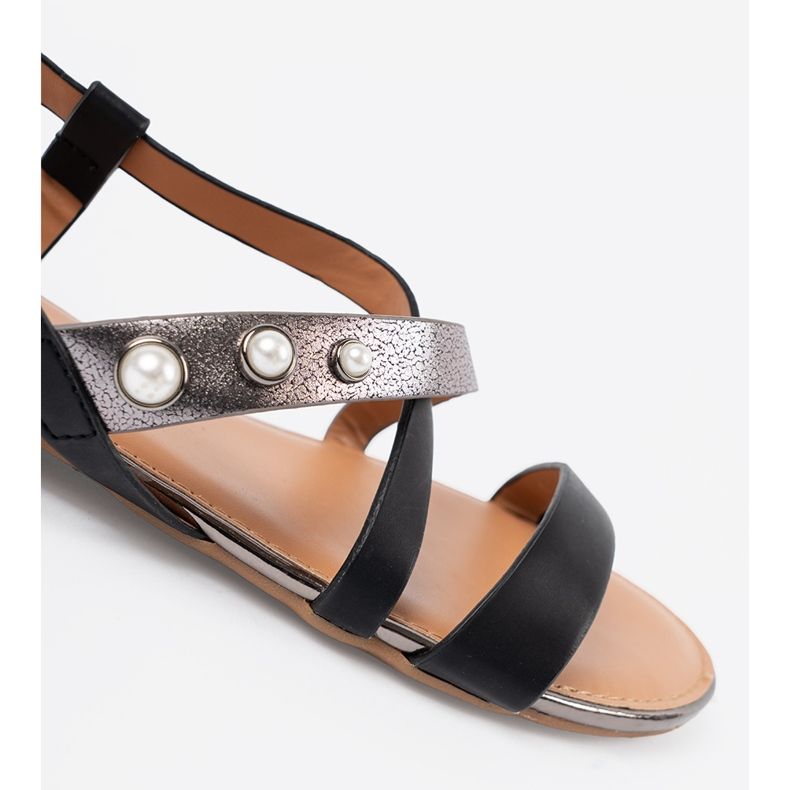 Shelvt Black sandals with silver inserts 1