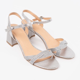 Shelvt Sandals with low -heeled silver 1