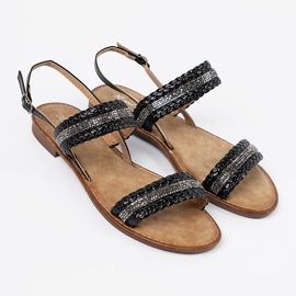 Shelvt Black flat sandals with decorations 1 Shelvt Black flat sandals with decorations 1