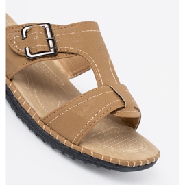 Shelvt Beige women's flip flops with silver buckles 1