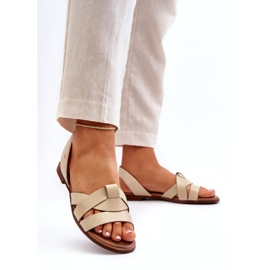 Zazoo 40185 Comfortable Leather Slip-On Sandals, Beige 1