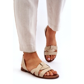Zazoo 40185 Comfortable Leather Slip-On Sandals, Beige 2