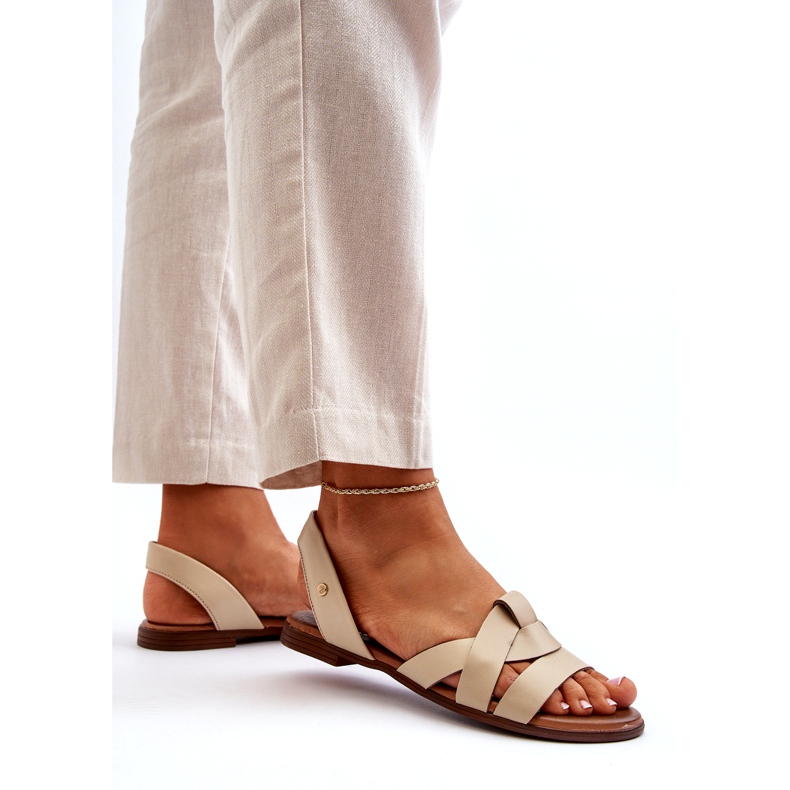 Zazoo 40185 Comfortable Leather Slip-On Sandals, Beige 4