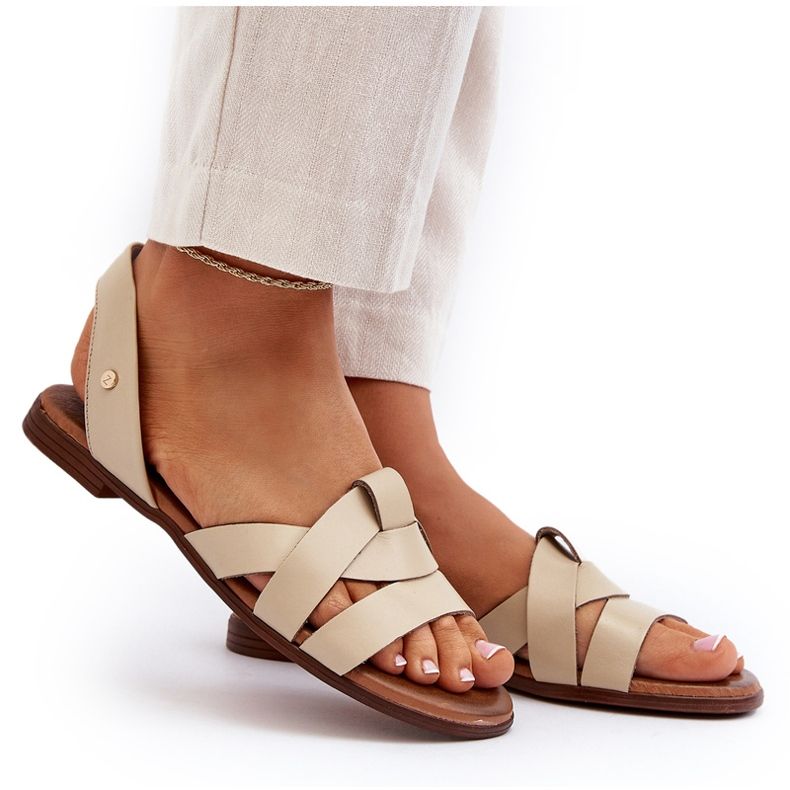 Zazoo 40185 Comfortable Leather Slip-On Sandals, Beige 5