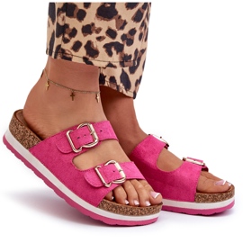 Evento Women's flip flops on platform with eco-meat buckles fuchsia pink 3 Evento Women's flip flops on platform with eco-meat buckles fuchsia pink 3