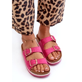 Evento Women's flip flops on platform with eco-meat buckles fuchsia pink 2 Evento Women's flip flops on platform with eco-meat buckles fuchsia pink 2
