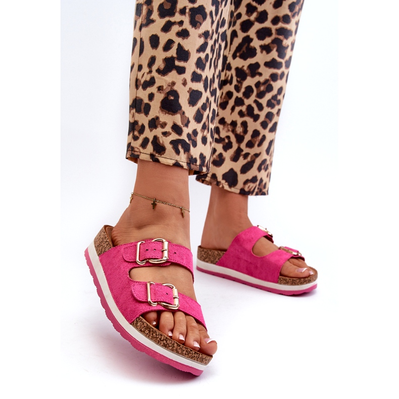 Evento Women's flip flops on platform with eco-meat buckles fuchsia pink 1 Evento Women's flip flops on platform with eco-meat buckles fuchsia pink 1