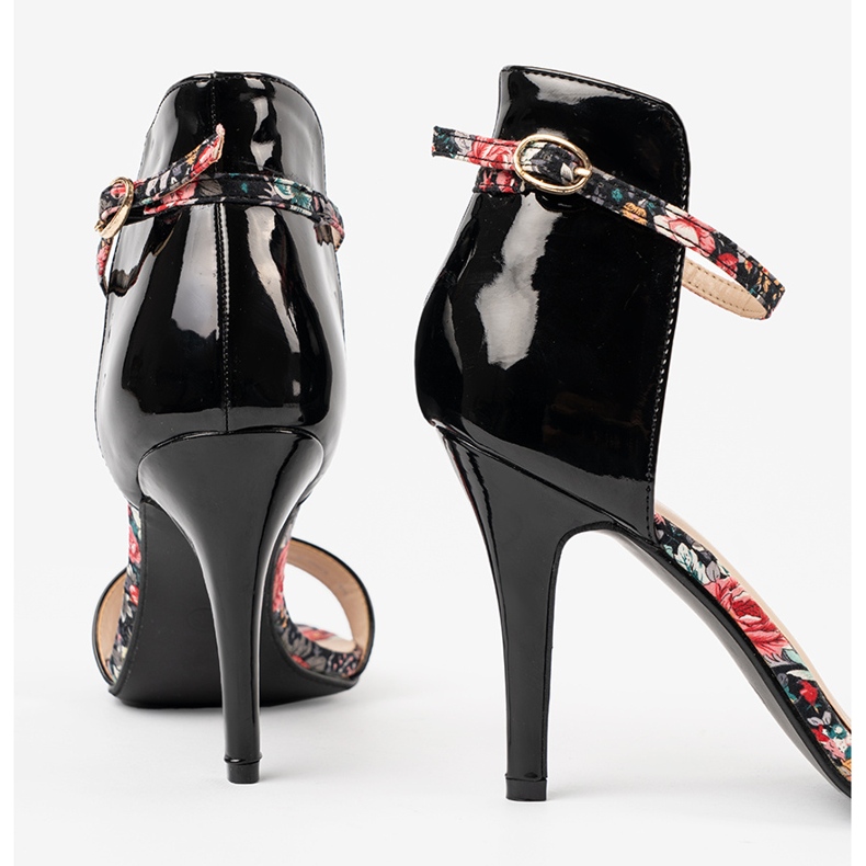 Shelvt Black sandals on a high heel with cavats inserts 1 Shelvt Black sandals on a high heel with cavats inserts 1